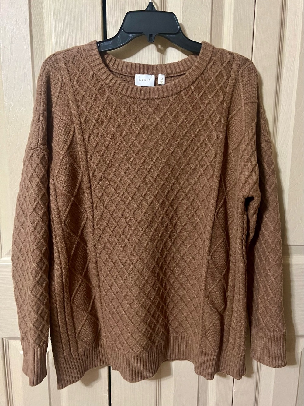 Cyrus Women’s Cable Knit Crewneck Sweater - Brown